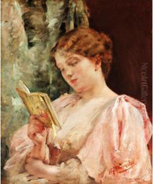 Lady Reading Oil Painting by Paul A. Svedomsky