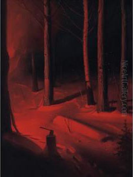 Nocturnal Forest Oil Painting by Svend Rasmussen Svendsen