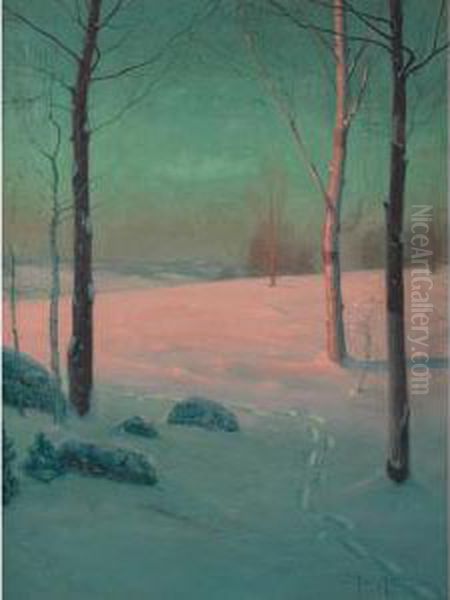 Winter Landscape Oil Painting by Svend Rasmussen Svendsen