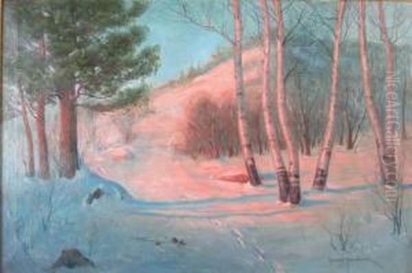 Winter Scene Oil Painting by Svend Rasmussen Svendsen