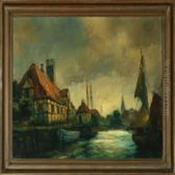 Harbour Scene Fromdragor, Denmark Oil Painting by Ove Svenson