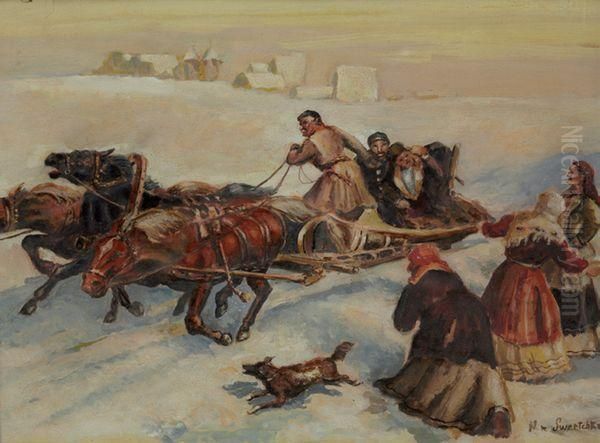 Troika Oil Painting by Nikolai Egorovich Sverchkov