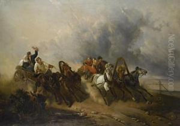 The Troika Race Oil Painting by Nikolai Egorovich Sverchkov