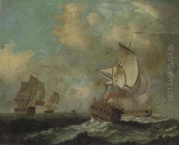 A Squadron Of The Red At Sea Oil Painting by Francis Swaine