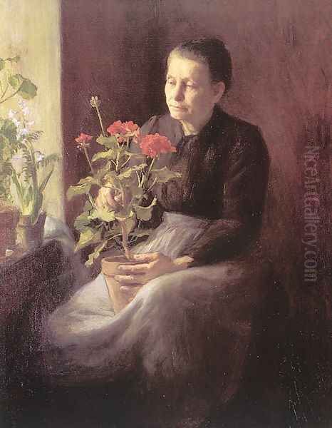 Woman with Geraniums Oil Painting by Lord Caroline A.