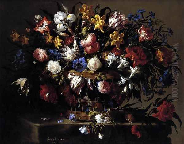 Basket of Flowers 1671 Oil Painting by Juan De Arellano