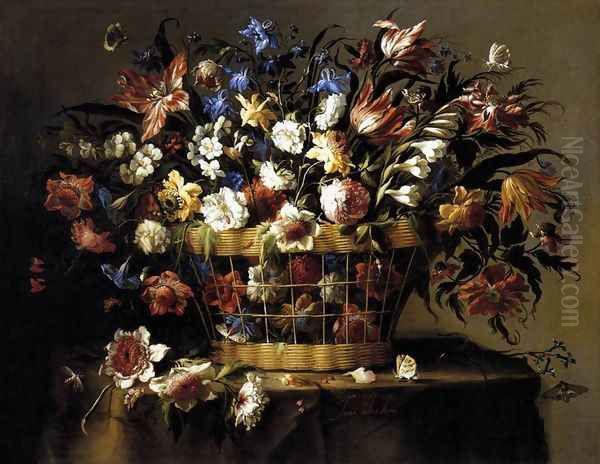 Basket of Flowers c. 1670 Oil Painting by Juan De Arellano