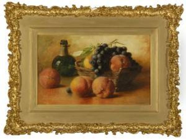 Still Life With Basket Of Grapes, Peaches And Pear Oil Painting by Emma Levina Swan