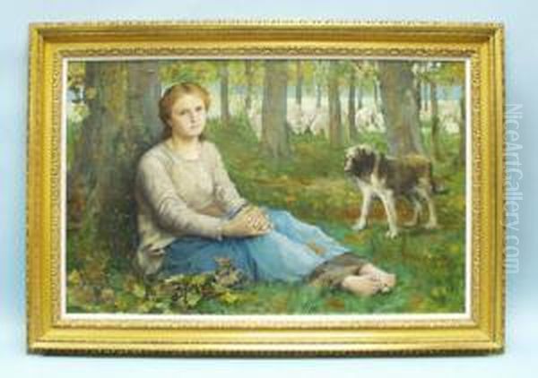 A Shepherdess Andher Flock Oil Painting by John Macallan Swan