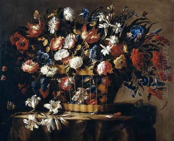 Basket of Flowers 1671-73 Oil Painting by Juan De Arellano