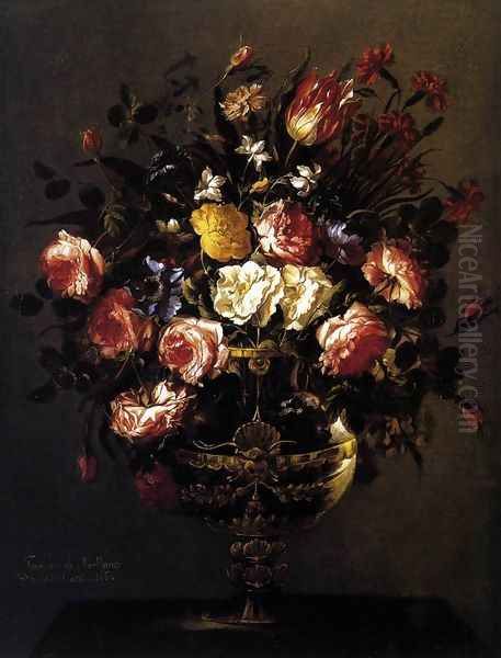 Vase of Flowers 1664 Oil Painting by Juan De Arellano