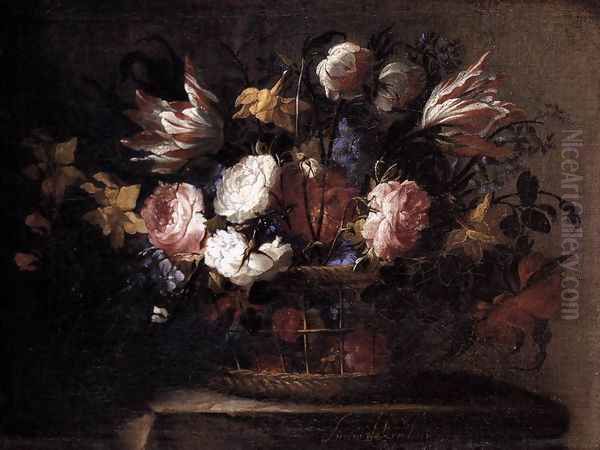 Still-Life with a Basket of Flowers 1650 Oil Painting by Juan De Arellano