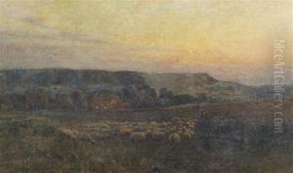 Shepherd's Cottage, Firle, 'and Now Wind Homeward In The Dyinglight Oil Painting by Harold Swanwick