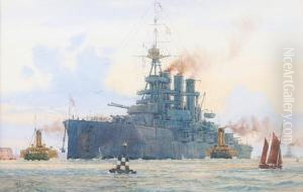 H.m.s Tiger, Battle Cruiser 28,000 Tons Oil Painting by Harold Swanwick