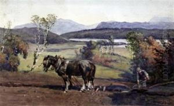 Ploughing Scene Oil Painting by Harold Swanwick