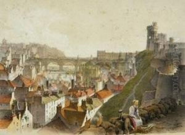 Edinburgh From Above Dugald Stuart's Monument, Calton Hill; North Bridge, Edinburgh; Jail Governor's House, Edinburgh Oil Painting by Samuel Dukinfield Swarbreck