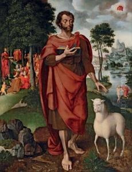 Saint John The Baptist With The Baptism And Predication Oil Painting by Jan Swart Van Groningen