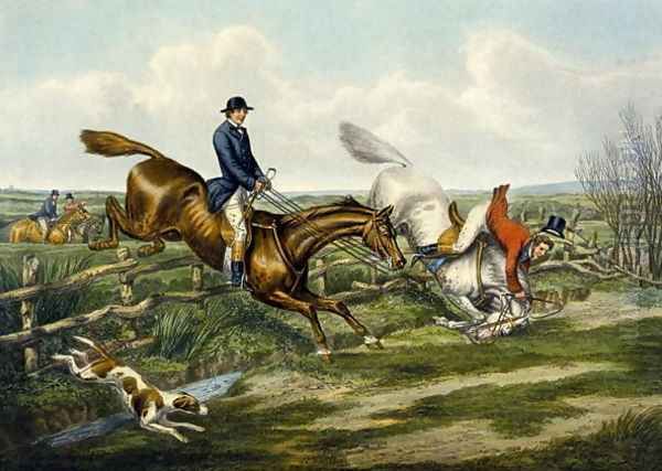 Falling Off, plate from 'The Right and The Wrong Sort', in Fores Hunting Sketches 1859 Oil Painting by Henry Thomas Alken