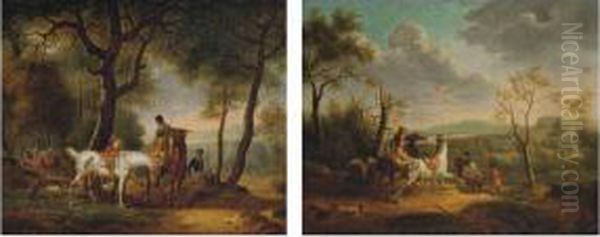 Deux Scenes De Chasse A Courre Oil Painting by Edouard Bernard Swebach