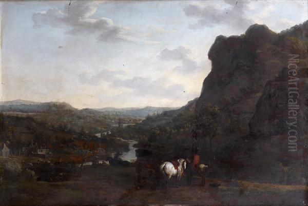 Cavalier A L'arret Devant Un Paysage De Riviere Oil Painting by Joseph Swebach-Desfontaines