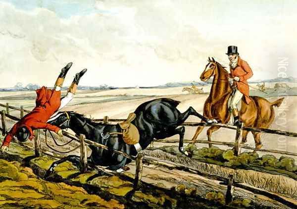 Misjudging the Jump, plate from 'Qualified Horses and Unqualified Riders', 1815 Oil Painting by Henry Thomas Alken