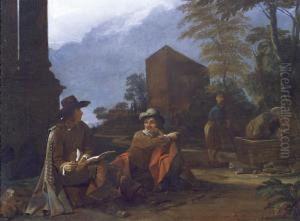 Artists Resting By A Fountain Oil Painting by Michiel Sweerts