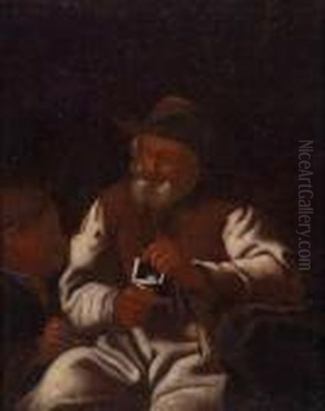 An Oldman Warming Himself At A Coal Fire Oil Painting by Michiel Sweerts