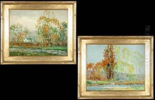 Two Spring Landscapes Oil Painting by William Otis Swett