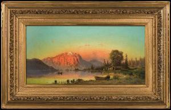 Sunset At Lake In Alps Oil Painting by Aleksander Swieszewski