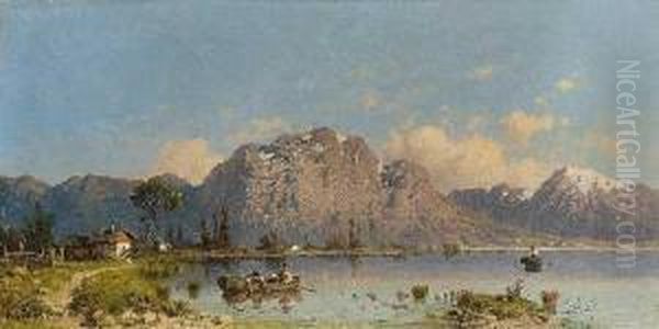 Fischer Auf Dem Lago Diauronzo Oil Painting by Aleksander Swieszewski