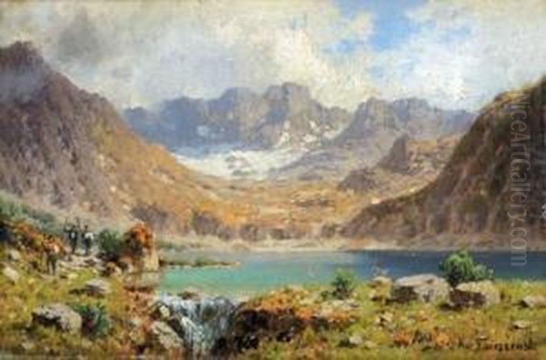 An Einem Bergsee Oil Painting by Aleksander Swieszewski