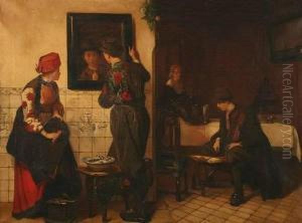 Dutch Interior With Four Figures Oil Painting by Catherine Bisschop-Swift