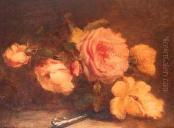 Pink Roses Oil Painting by Catherine Bisschop-Swift