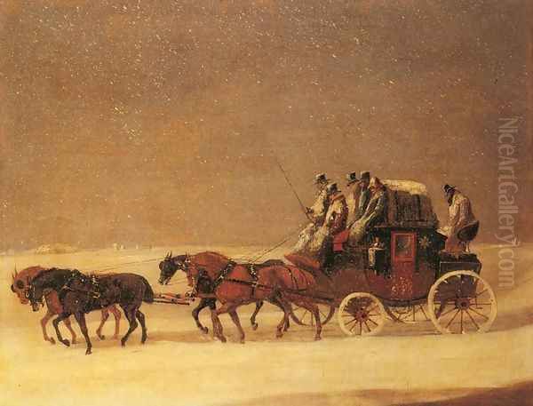 The Derby and London Royal Mail on the Open Road in Winter Oil Painting by Henry Thomas Alken