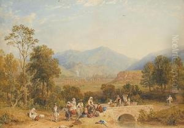 Travellers Resting At The Ruins Near Tivoli Oil Painting by Edward Swinburne