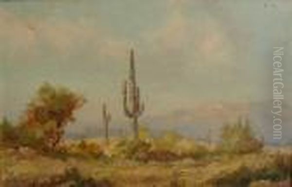 Southwestern Landscape With Cactus Oil Painting by David Swing