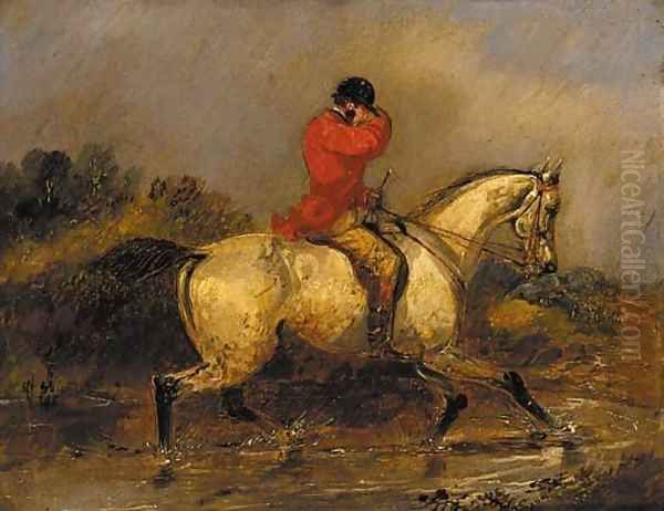 A huntsman crossing a stream Oil Painting by Henry Thomas Alken