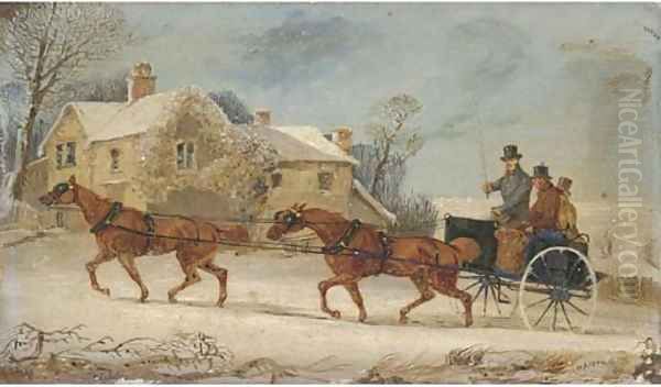 A horse and coach driving through the snow Oil Painting by Henry Thomas Alken