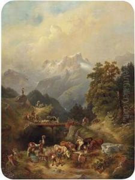 Festlicher Almabtrieb Im Hochgebirge Oil Painting by Rudolf Swoboda