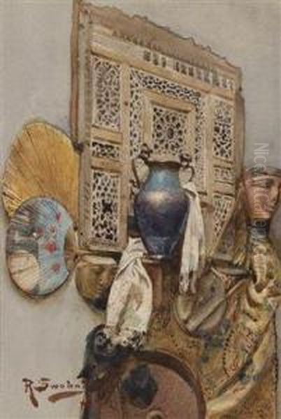 A Still Lifewith Oriental Objects Oil Painting by Rudolf Swoboda