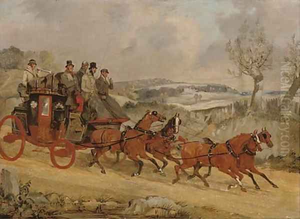 A coach and four in a winter landscape Oil Painting by Henry Thomas Alken