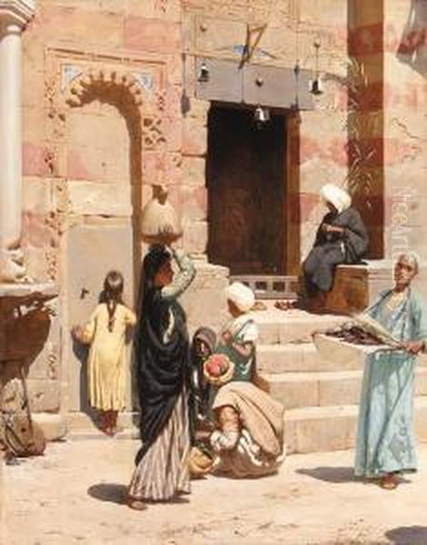 An Orientalist Street Scene Oil Painting by Rudolf Ii Swoboda