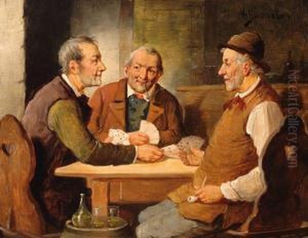 Four Merry Card Players Oil Painting by H Swonston