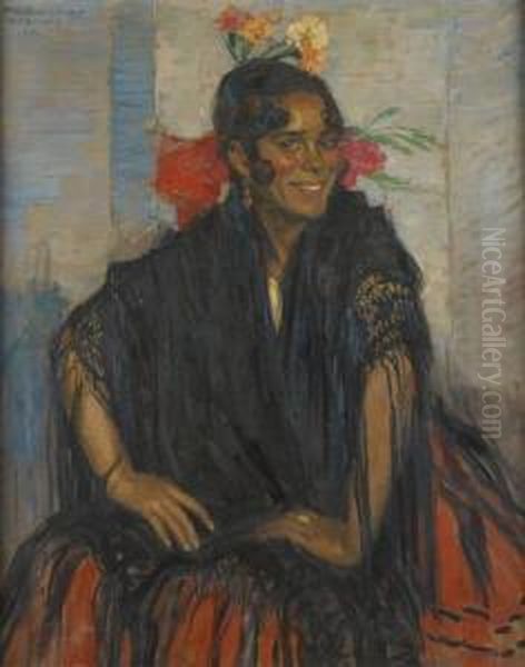 Jeune Fille Souriant A Grenade En 1924 Oil Painting by Philippe Swyncop