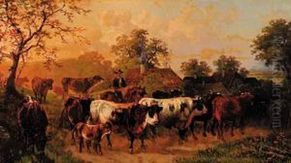 Untitled - Horse Rider And Cows Oil Painting by Gerhard Sy