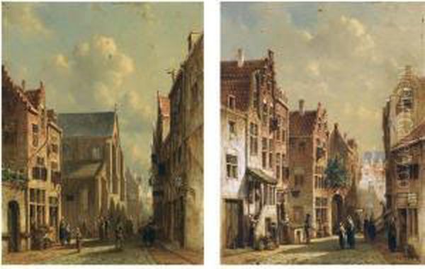 I. A Townscene With Figures Near A Church Oil Painting by Pieter Gerard Syamaar