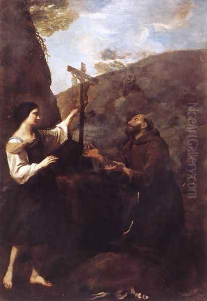 St Francis And Brother Leo Meditating On Death Oil Painting by Diego De Astor