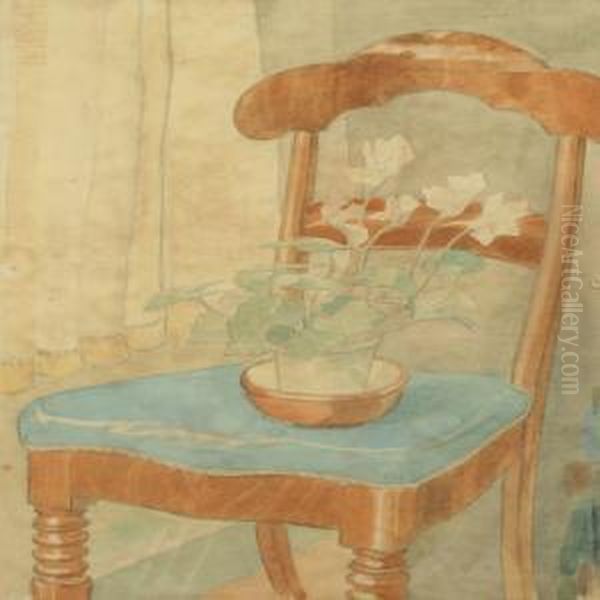 Interior With A Chair And A Potted Plant Oil Painting by Anna L., Nee Hansen Syberg