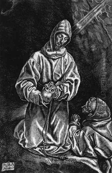 St Francis and Brother Leo Meditating on Death 1606 Oil Painting by Diego De Astor