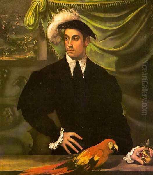 Portrait of a Gentleman with a Parrot 1552-55 Oil Painting by Niccolo dell' Abbate